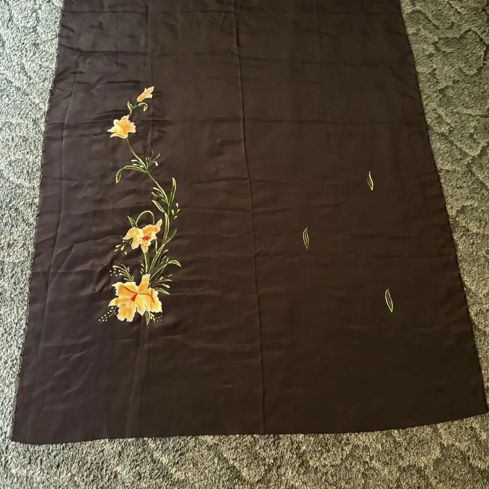 VTG Embroideried Material Black W Yellow Flowers Leaves 42